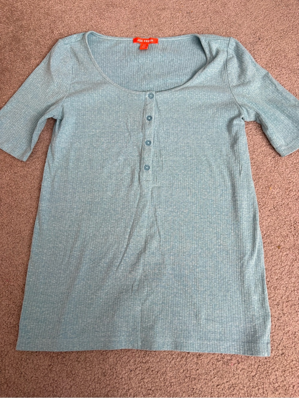 Joe Fresh Pale Blue Ribbed Scoop Neck Henley